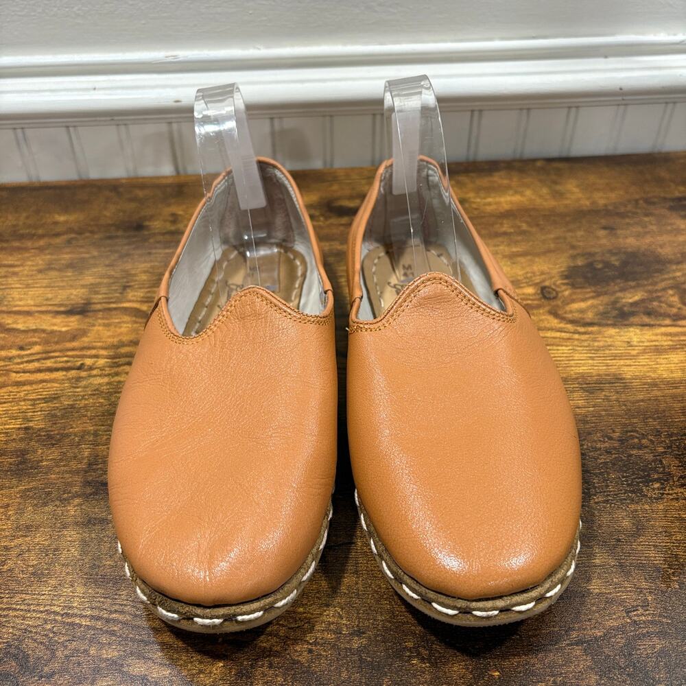Sabah Mens Size 41 US 9-9.5 Shoes Turkish Brown Tan Leather Slip On Handmade - Picture 2 of 13